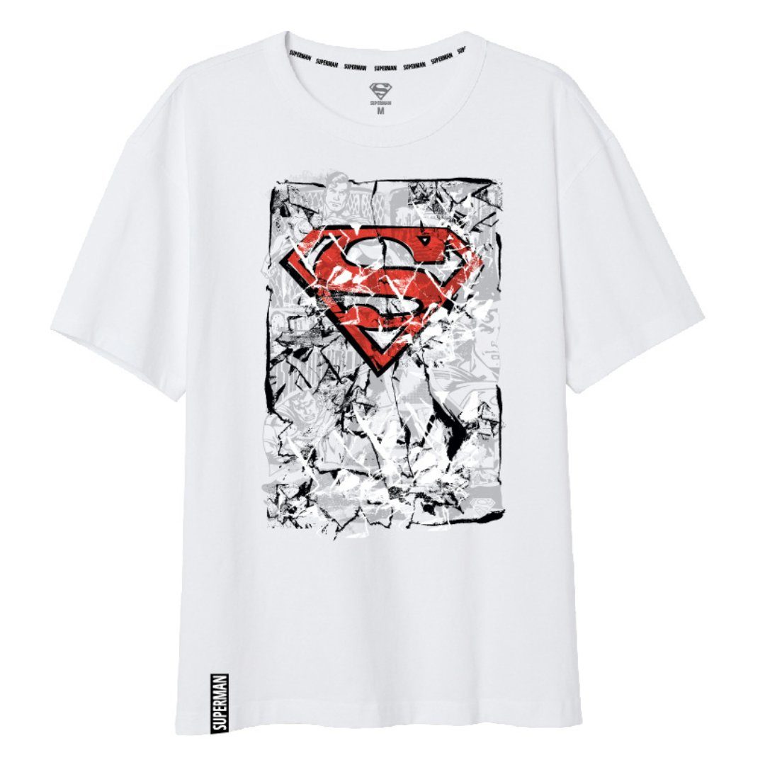 DC Comics Print-Shirt DC Comics Superman Herren Kurzarm T-Shirt Gr. S bis XXL, 100% Baumwolle Weiß