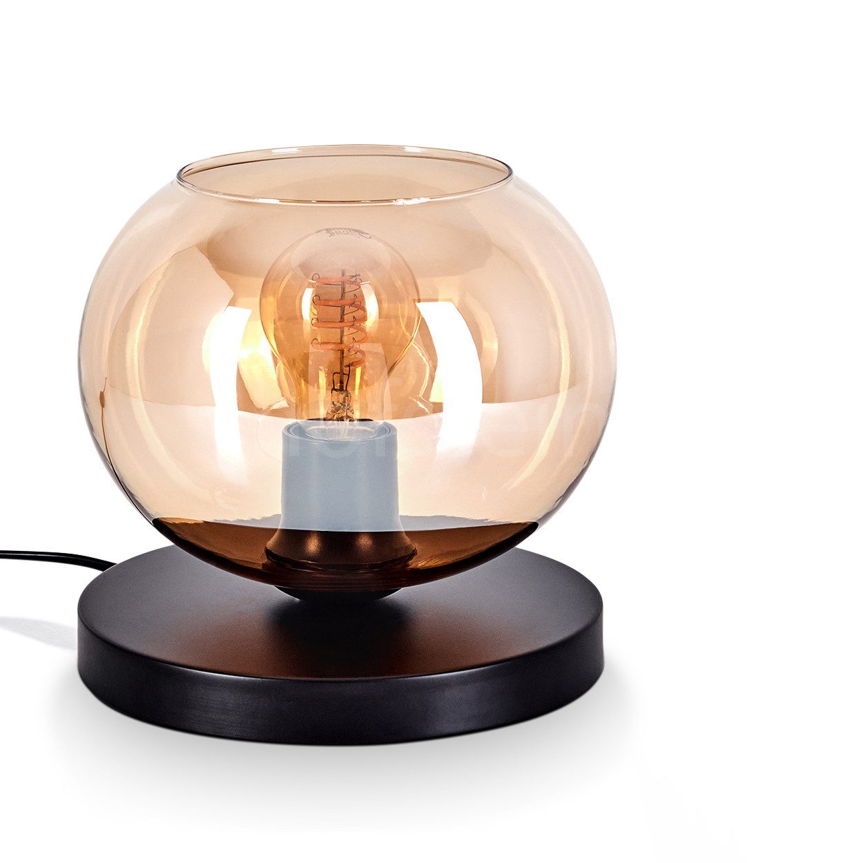 Tischleuchte Tischlampe aus Metall/Glas in Schwarz/Bernstein