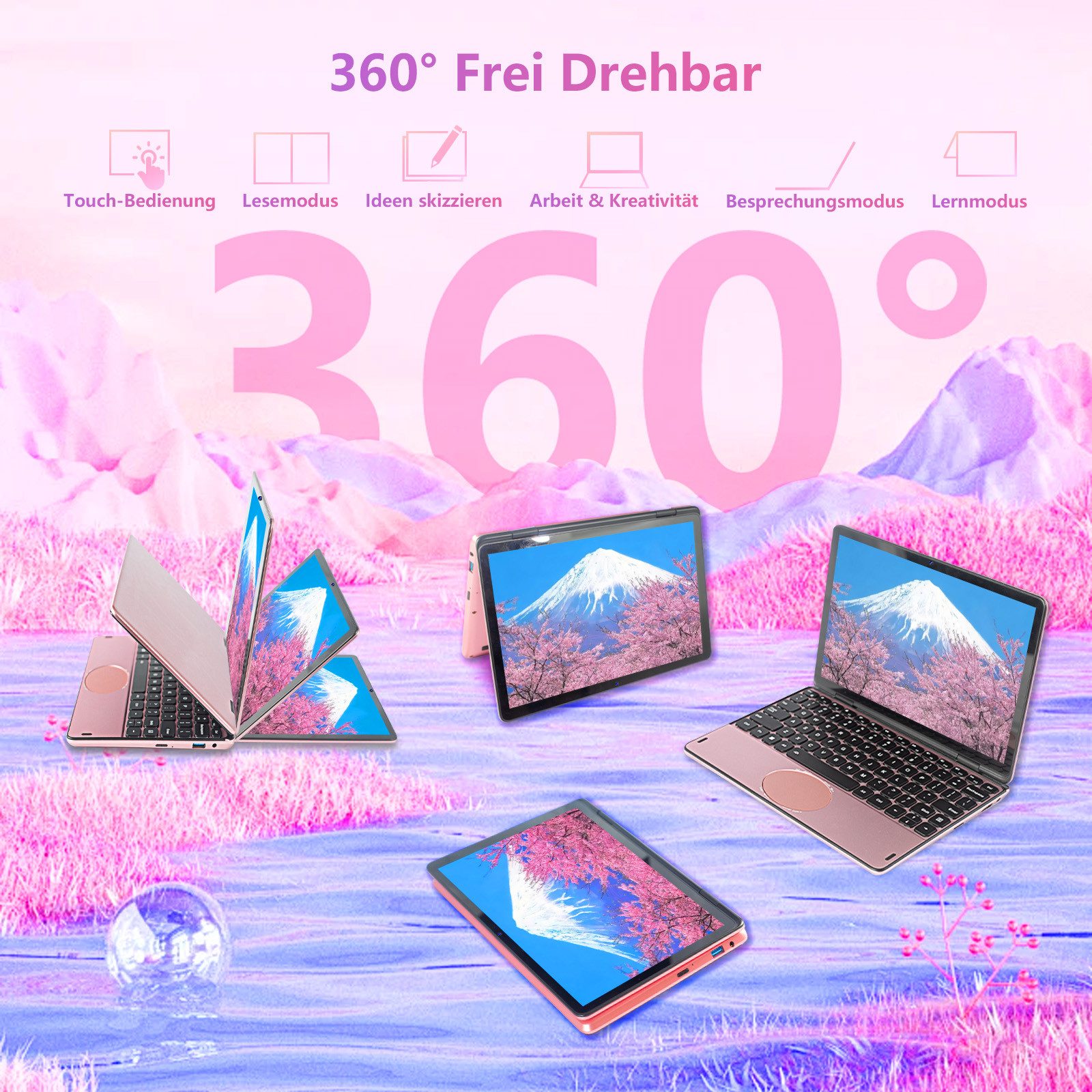 LONGEVINCE 2-in-1 Touchscreen Laptop 10,95", 16GB RAM Notebook (27,81 cm/10,95 Zoll, Intel, Intel UHD Graphics, 16 GB, 256 GB SSD, 360° Convertible, Intel N100, Windows 11 Pro, 4000mAh Akku)