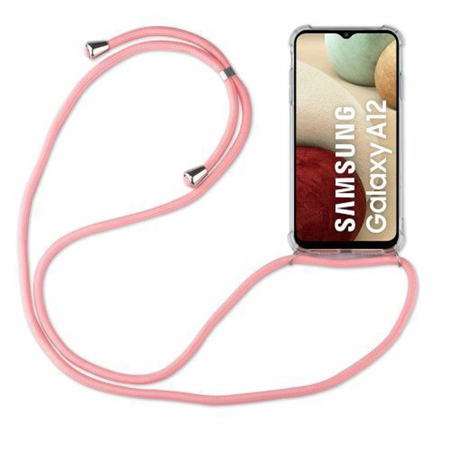 betterfon Handykette für Samsung Galaxy A12 Handyhülle mit Band & Kordel Bumper Rosa, Hände frei – mit Silikonhülle & Schnur für flexiblen Alltag