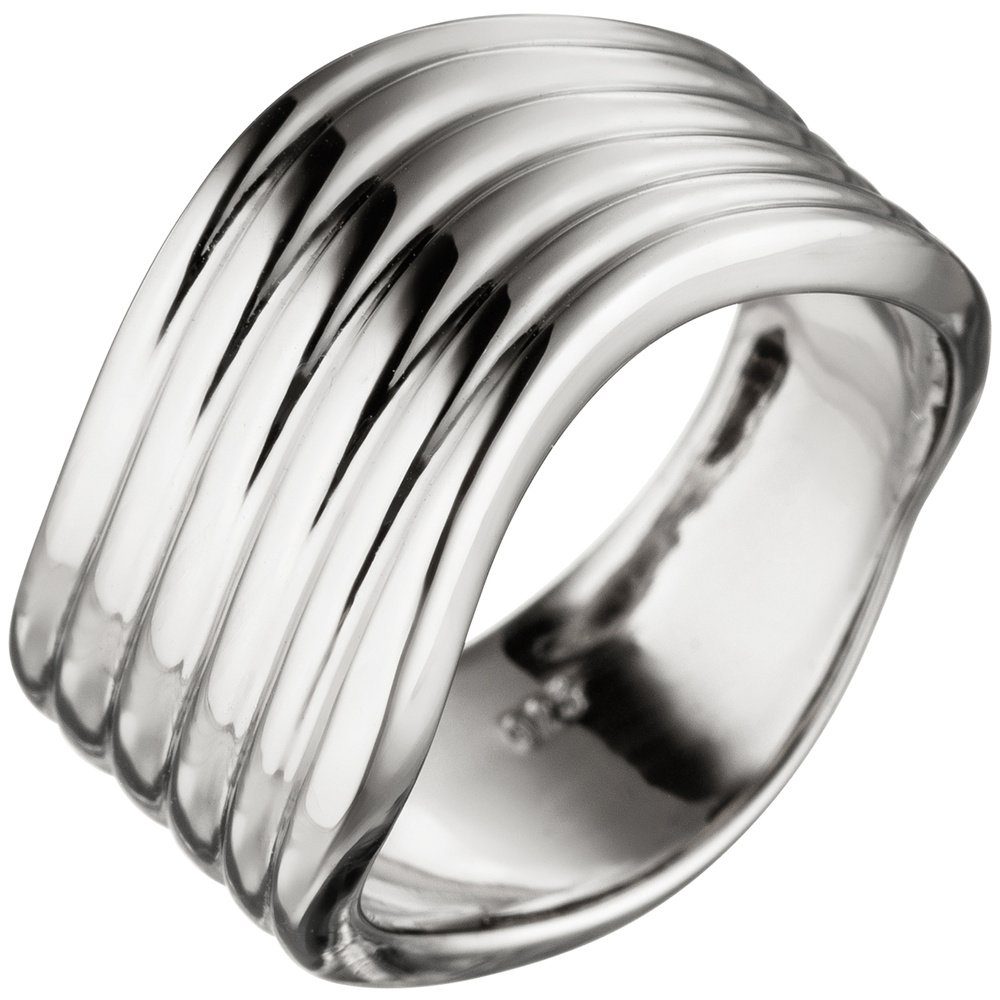 Schmuck Krone Silberring Breiter Ring gewellt, 925 Sterling, Silber 925