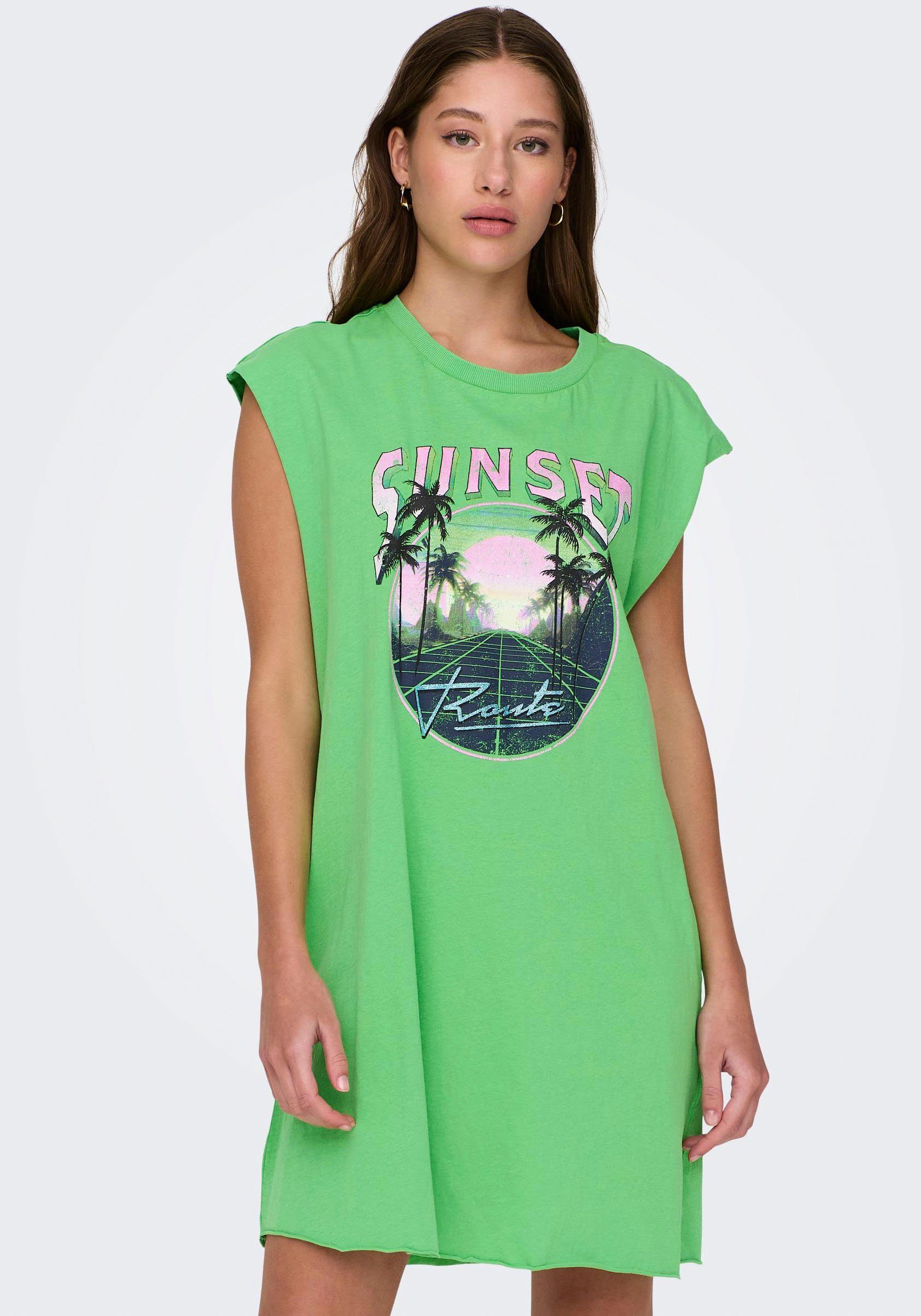 ONLY Shirtkleid ONLLUCY S/L PALMS DRESS BOX JRS Vibrant Green Print:Sunset