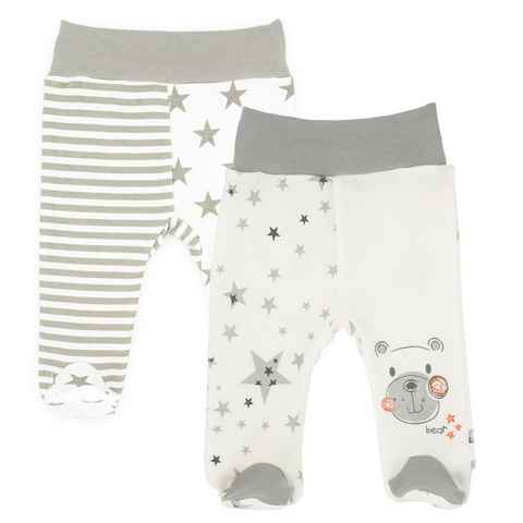 Makoma Schlupfhose Baby Strampelhose Hose mit Fuß für Jungen & Mädchen Eule Teddy (Set, 2-tlg., 2er-Pack) 100% Baumwolle