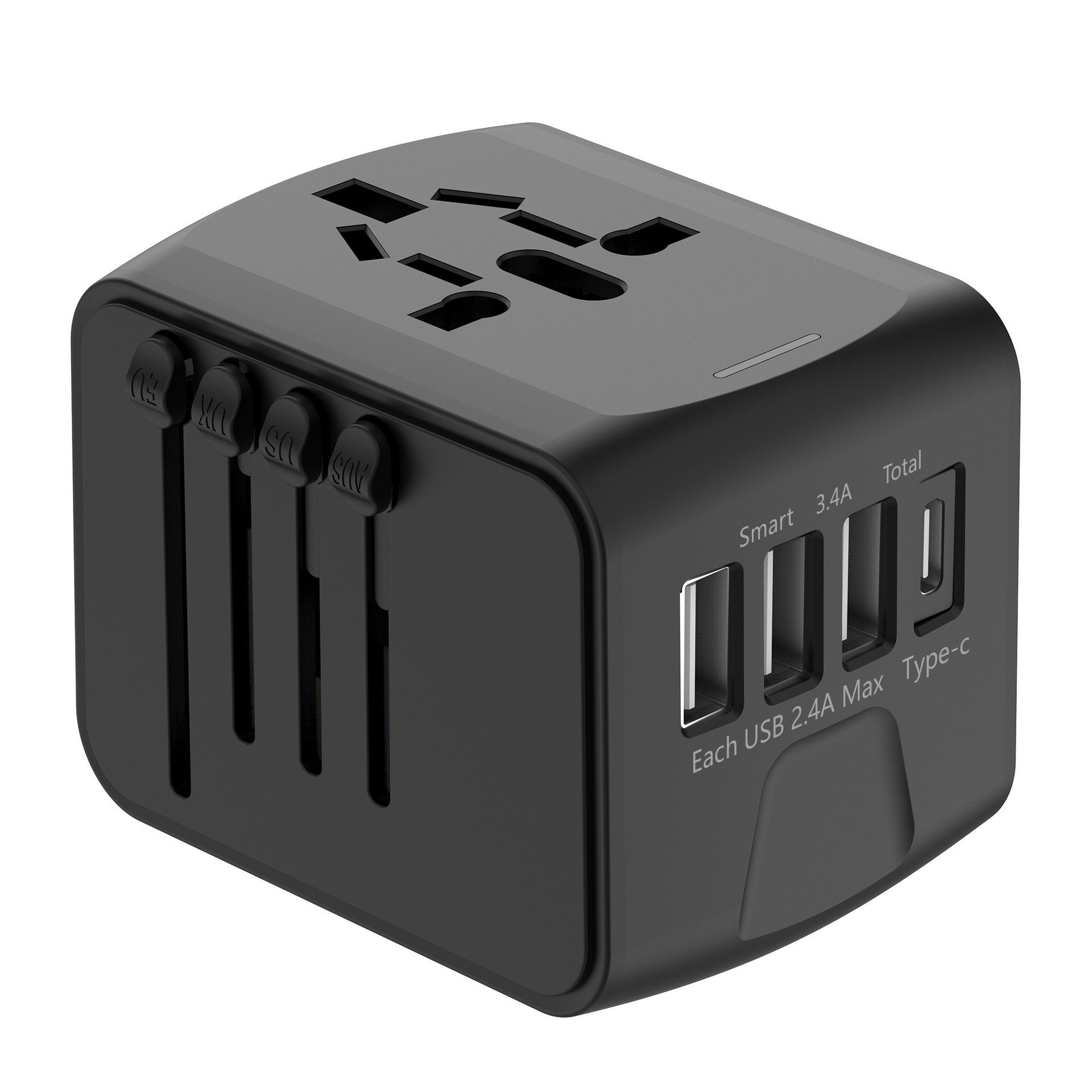 Coonoor Universal Reise-Steckdosen-Adapter mit 4 USB Ports, AC Steckdose Reiseadapter USB-C, Standard-USB zu Reiseadapter weltweit mit US/EU/AU/UK-Steckern deckt über 160 Länder ab, darunter Amerika, Reisestecker mit 6,3-A-Sicherung, Überspannungsschutz