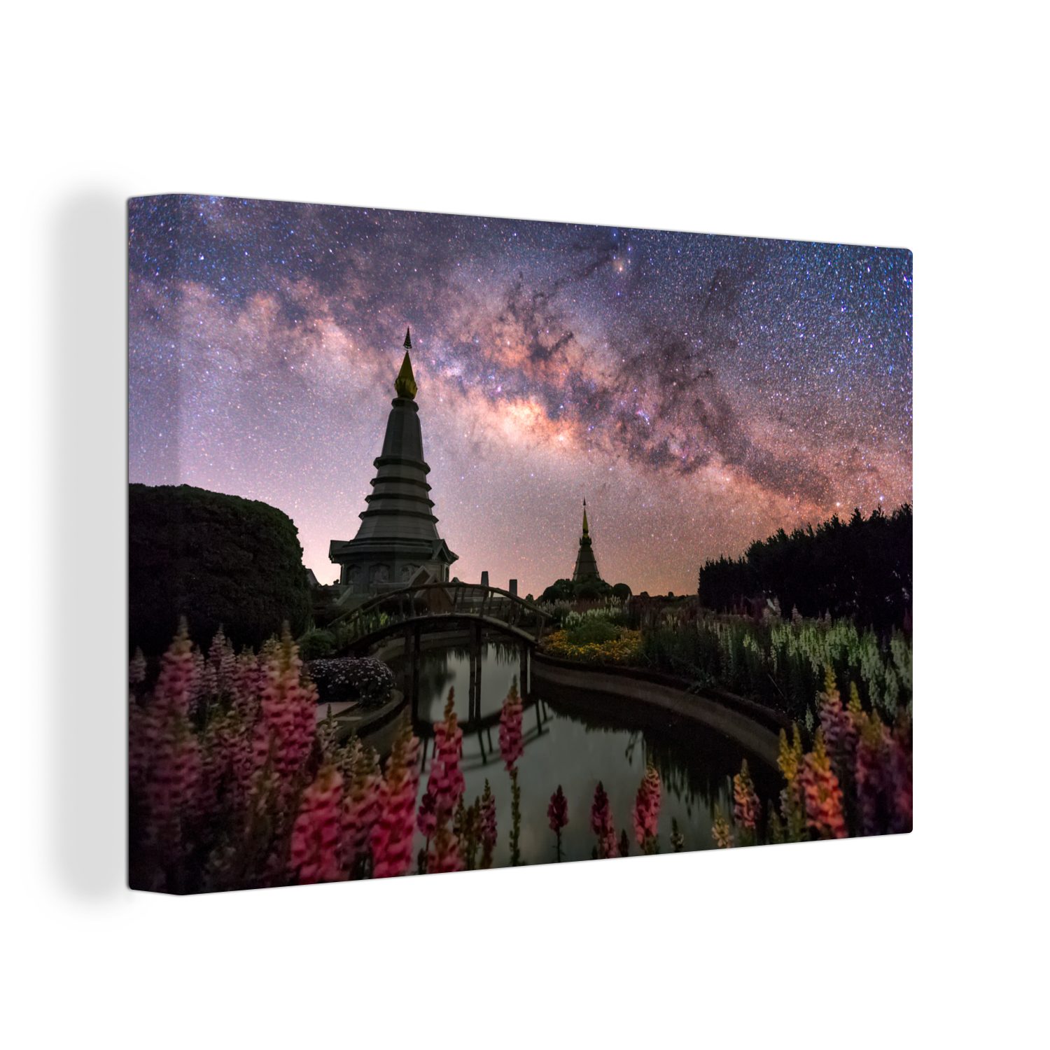 OneMillionCanvasses® Leinwandbild Tempel unter dem Sternenhimmel Nepals, (1 St), Wandbild Leinwandbilder, Aufhängefertig, Wanddeko, 30x20 cm