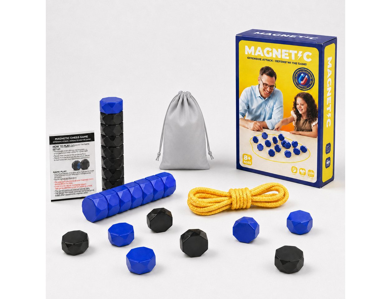 Vornix Lernspielzeug Magnetic Chess mit 20 Stück blau-schwarzen Magnetsteinen, (spannendes Taktik Brettspiel fur 2 Spieler, Lernspiel zur Forderung der Logiks tragbares Gesellschaftsspiel fur Zuhause, Reise & Party)