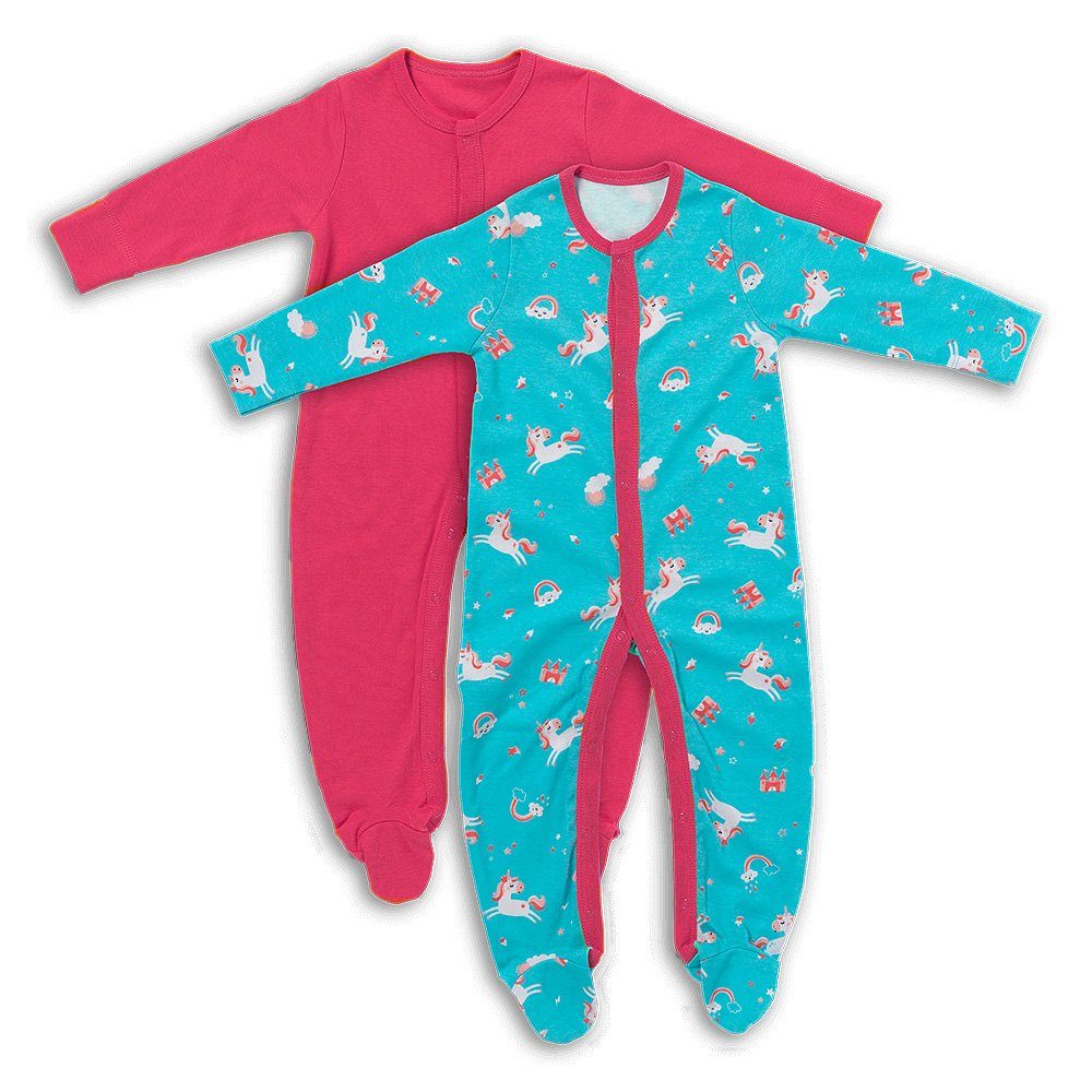 Schlummersack Schlafanzug Bio Baby-Schlafanzug langarm 2er Pack OEKO-TEX zertifiziert Einhorn