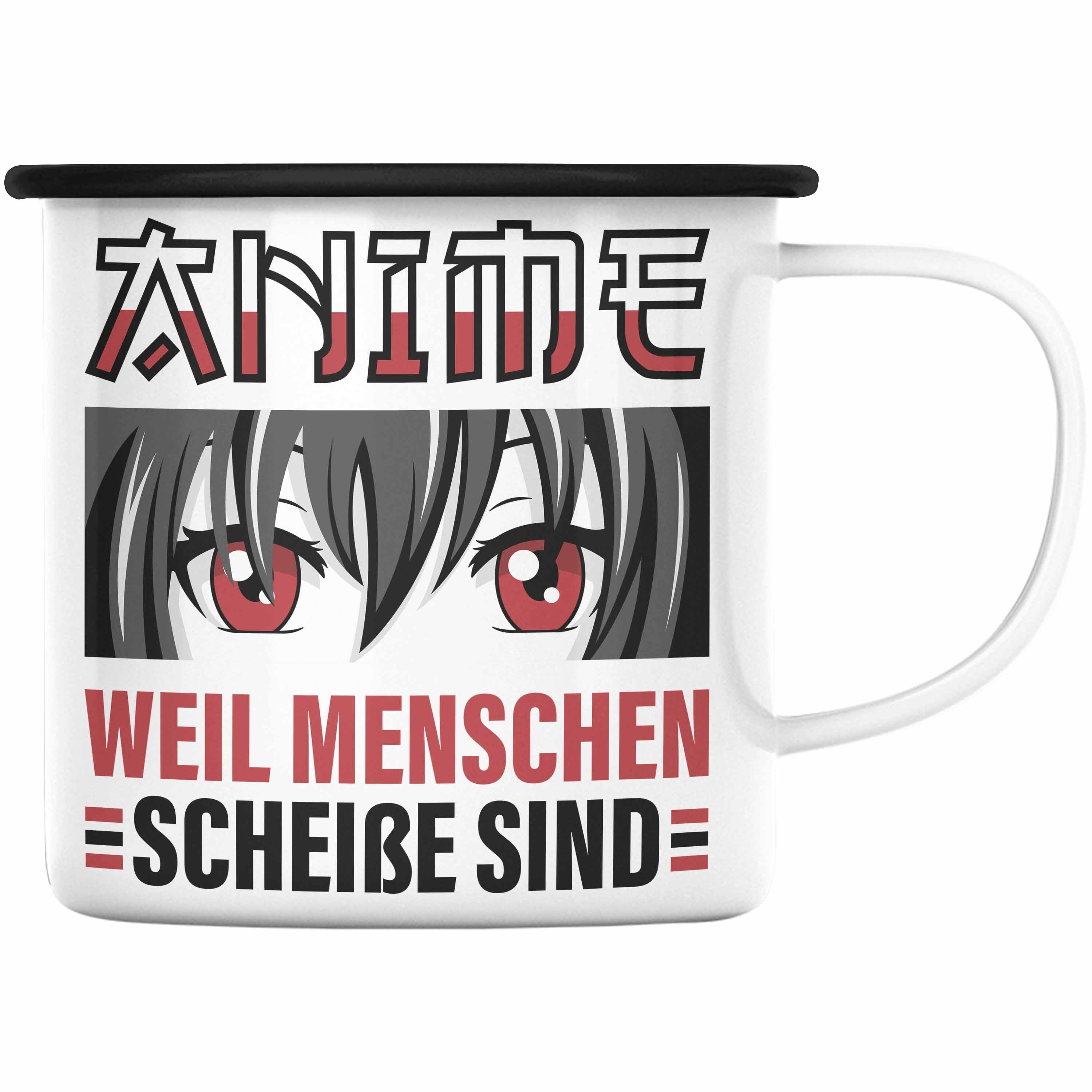 Geschenk Trendation Anime Spruch KaffeeEmaille Schwarz Thermotasse - Trendation Tasse Emaille Tasse