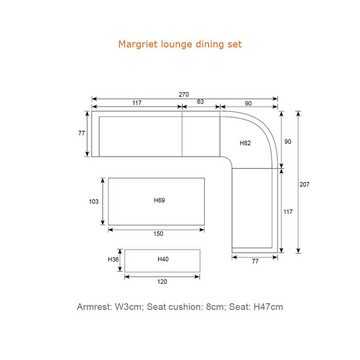 Garden Impressions Gartenlounge-Set Hohe Dining Aluminium Open Wicker Eck-Lounge Margriet 6tlg., wasserabweisende Kissen