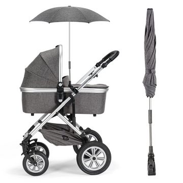 Zamboo Kinderwagenschirm Universal Melange Grey, Sonnenschirm Sonnenschutz für Kinderwagen & Buggy - UV Schutz 50+