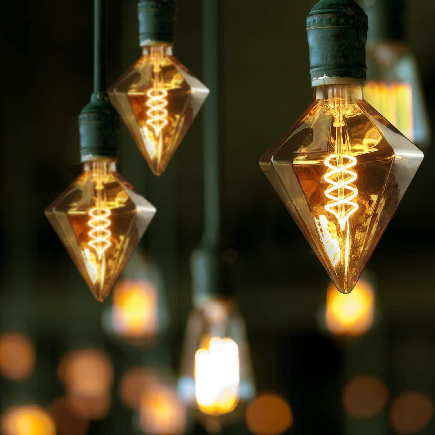 LED Glühbirne E27, Filament für Vintage Beleuchtung Kreative Deko 2200K, E27 Rative 3 Weihnachten LED-Leuchtmittel 4W Rautenförmige St., Leuchtmittel Warmweiß, Diamanta-gold-B Warmweiß ZMH