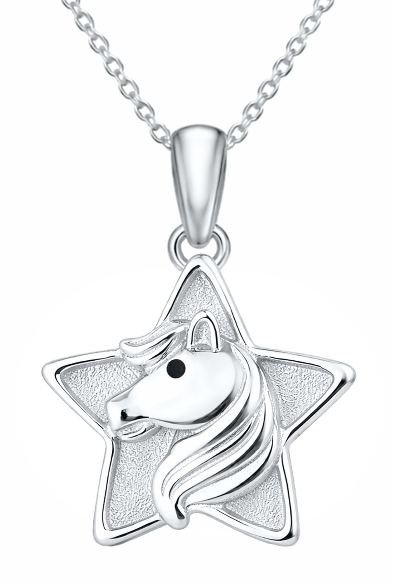 Limana Kette mit Anhänger Kinderkette Pferd 925 Silber rhodiniert Stern Mädchen Halskette (Echtschmuck Silberkette inkl. Dose), Schmuck für Kinder Geschenk Einschulung Ostern Weihnachten Geburtstag