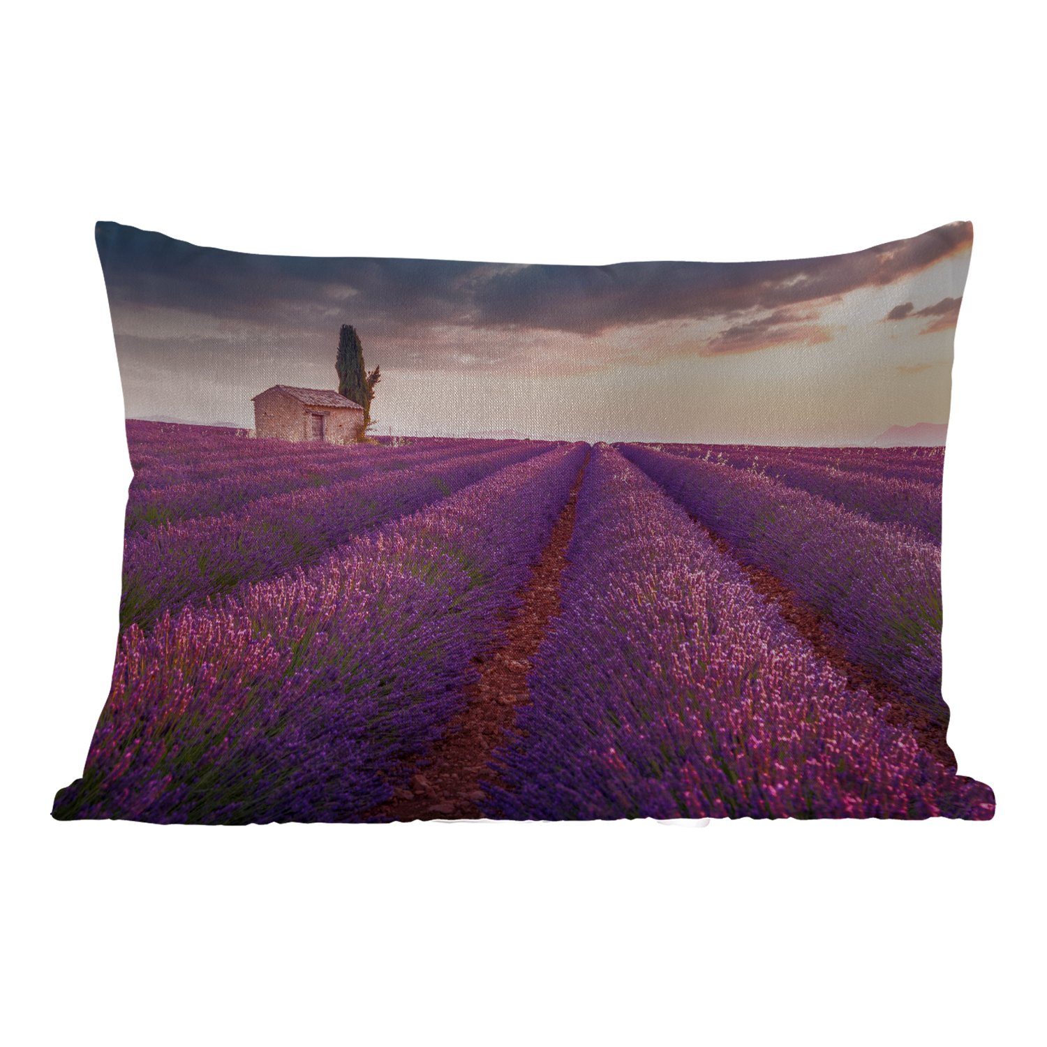 - MuchoWow Lavendel Dekokissen - Blumen Lila - Feld, Outdoor-Dekorationskissen, Polyester, Kissenhülle Dekokissenbezug,