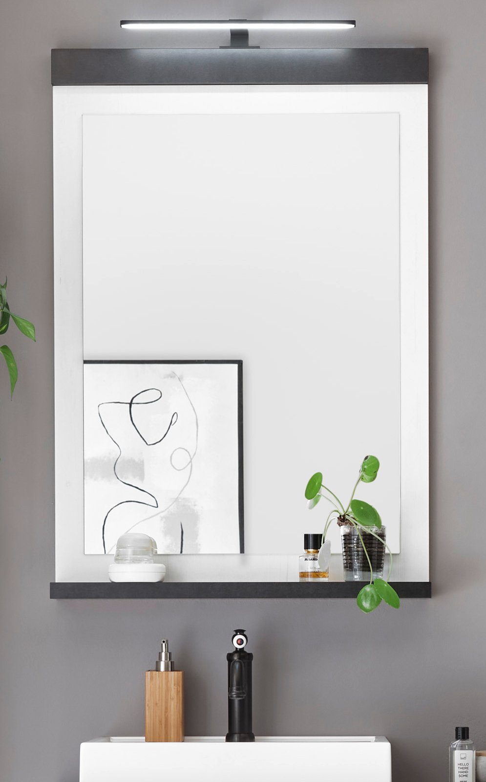 56 in (Wandspiegel Furn.Design Stove x Badspiegel Landhaus, 95 Pinie cm), Ablage mit weiß