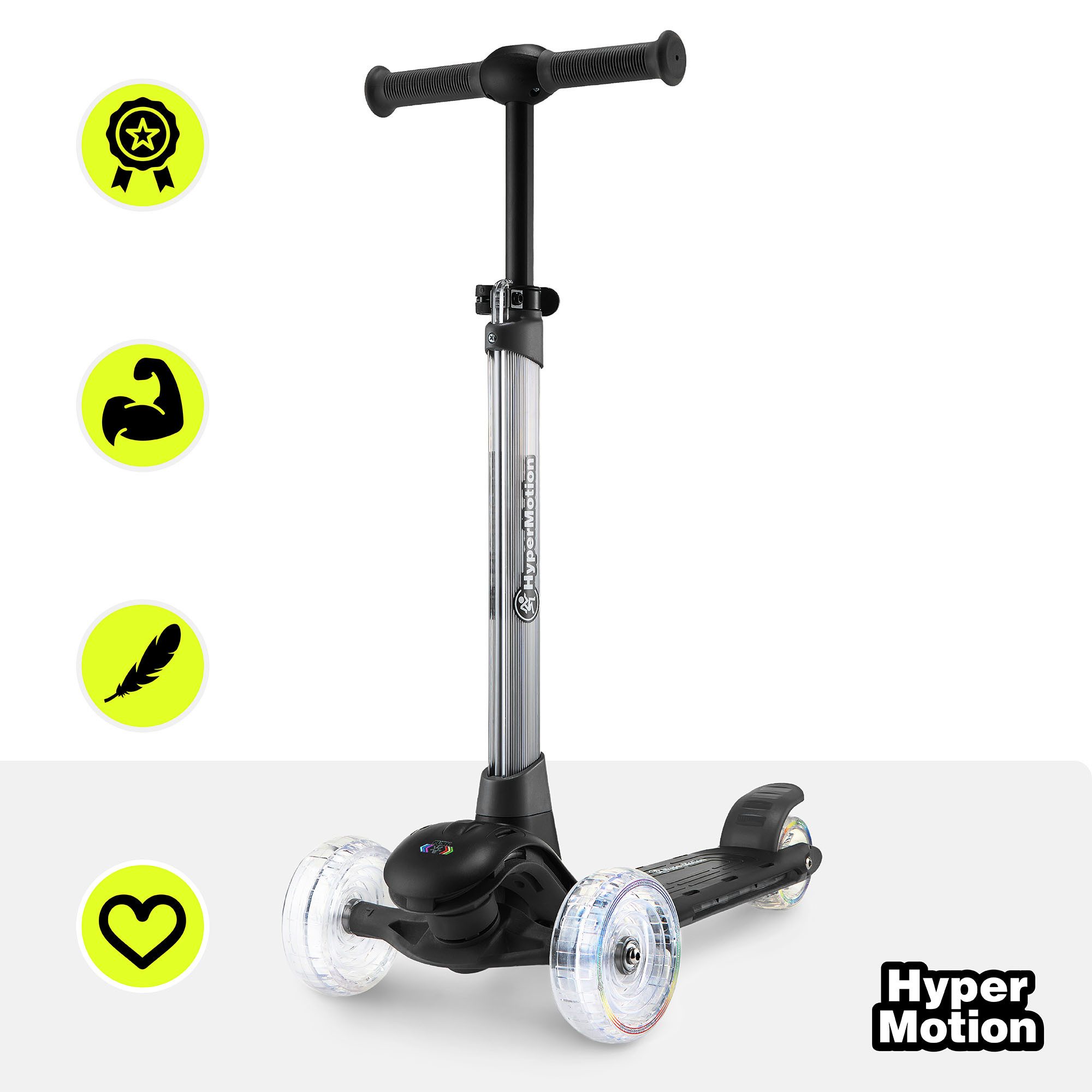 HyperMotion Dreiradscooter Kinder LED-RGB Scooter BECKY – 3-Rad Balance Scooter, höhenverstellbar, 0 km/h