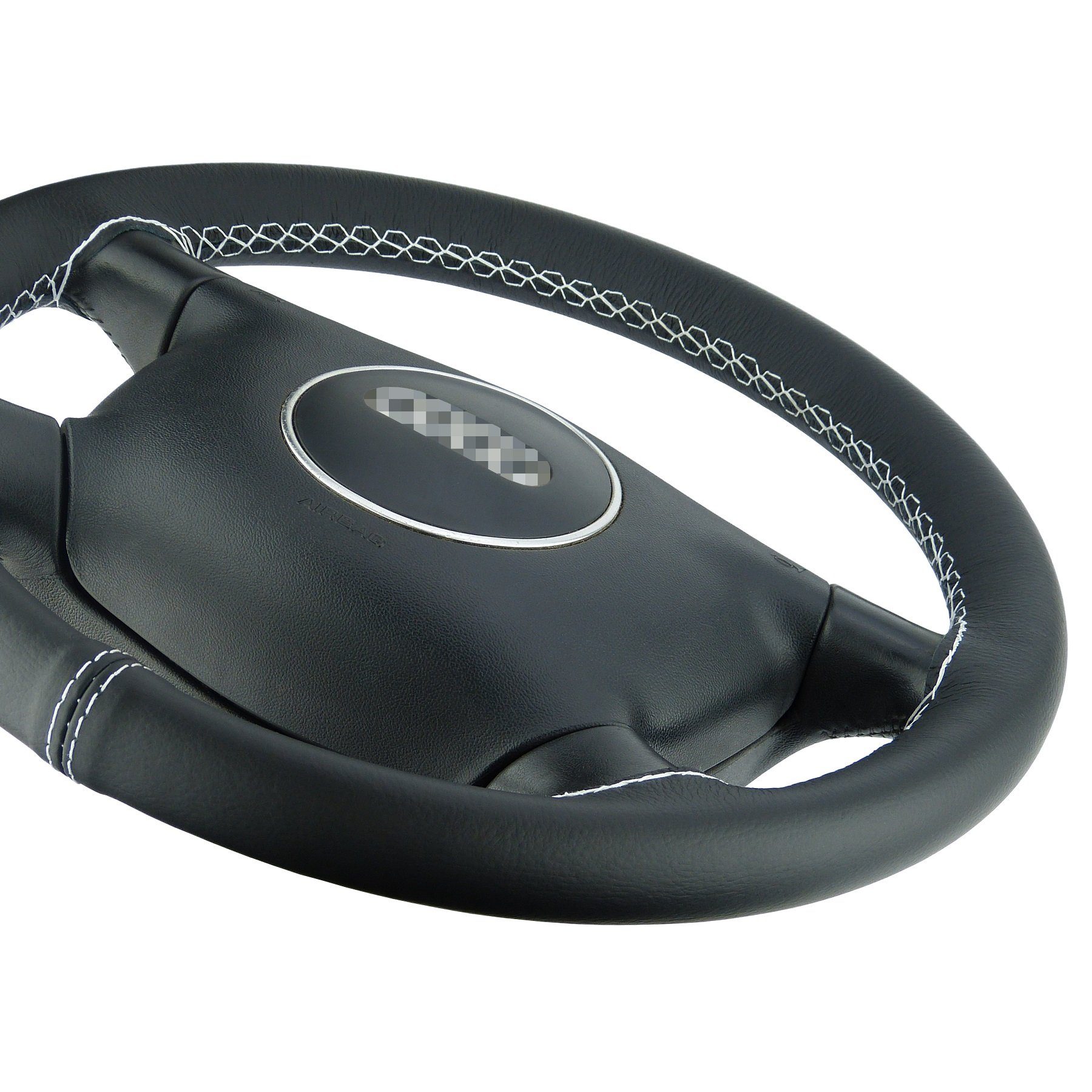 LECO Lenkradbezug Lenkradhülle Auto mit weißer Naht für verschiedene VW, Echtleder