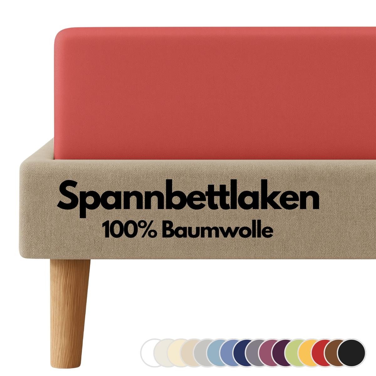 Carpe Sonno Spannbettlaken Jersey 100% Baumwolle viele Größen OEKO-TEX 100 Gummizug Spannbetttuch, Jersey, Gummizug: rundum, (1 Stück), Spannbettlaken 90 x 200 - 100 x 200 bis 22cm Höhe, Rot