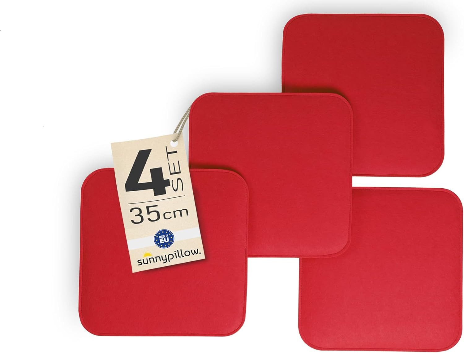 sunnypillow Stuhlkissen 4er Set Stuhlkissen aus Filz quadratisch 35x35 cm Filzkissen, Rot