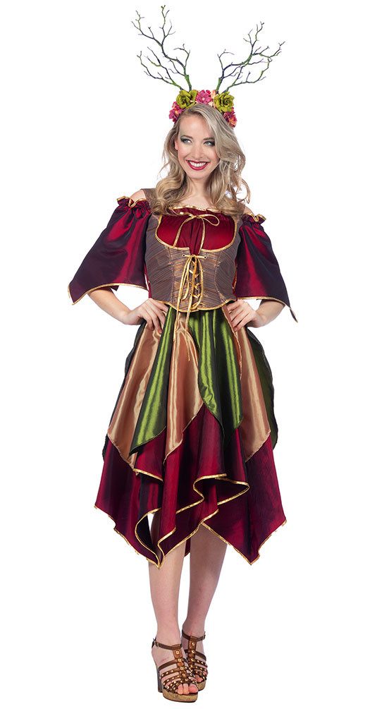 Karneval-Klamotten Feen-Kostüm Damen Waldfee Elfe Damenkostüm hochwertig, Herbstfee Kleid Frauenkostüm Karneval Märchenkostüm