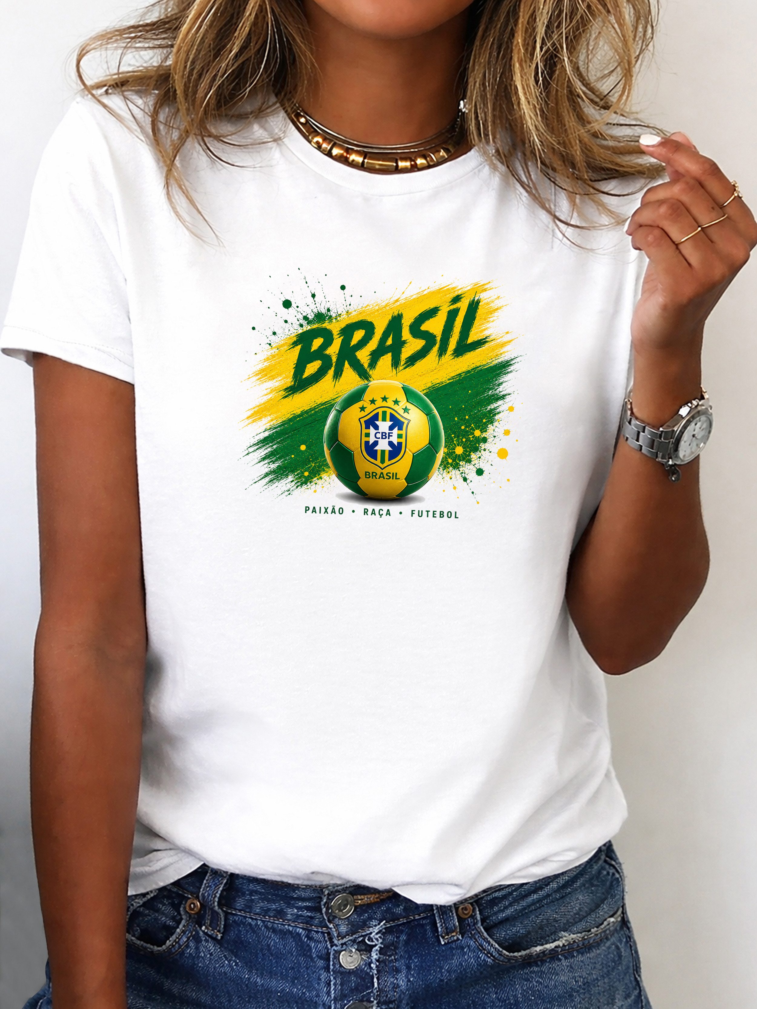 RMK T-Shirt Damen Shirt Rundhals Fußball Brasil WM aus Baumwolle