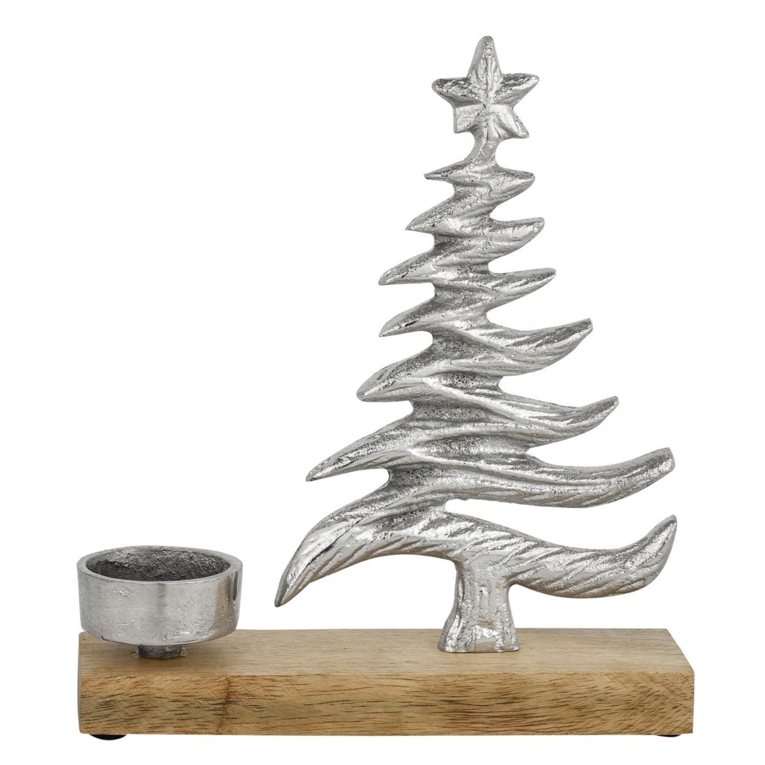 Marrakesch Orient & Mediterran Interior Teelichthalter Teelichthalter Xmas 2 Aluminium Silber auf Holzsockel H20cm Handarbeit (1 St), Handarbeit
