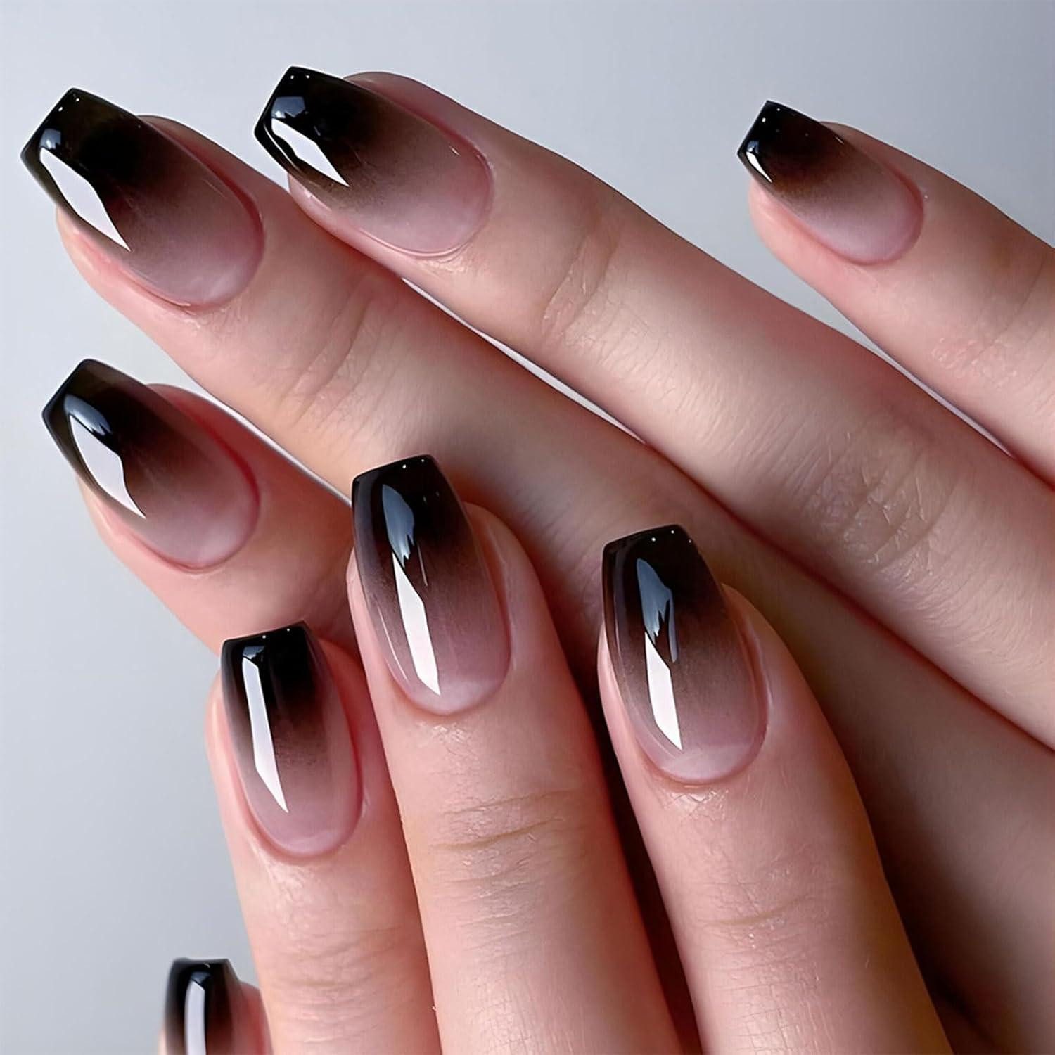 Kunstfingernägel Press On Nails 24 Stück Schwarze Kunstnägel mit Zubehör