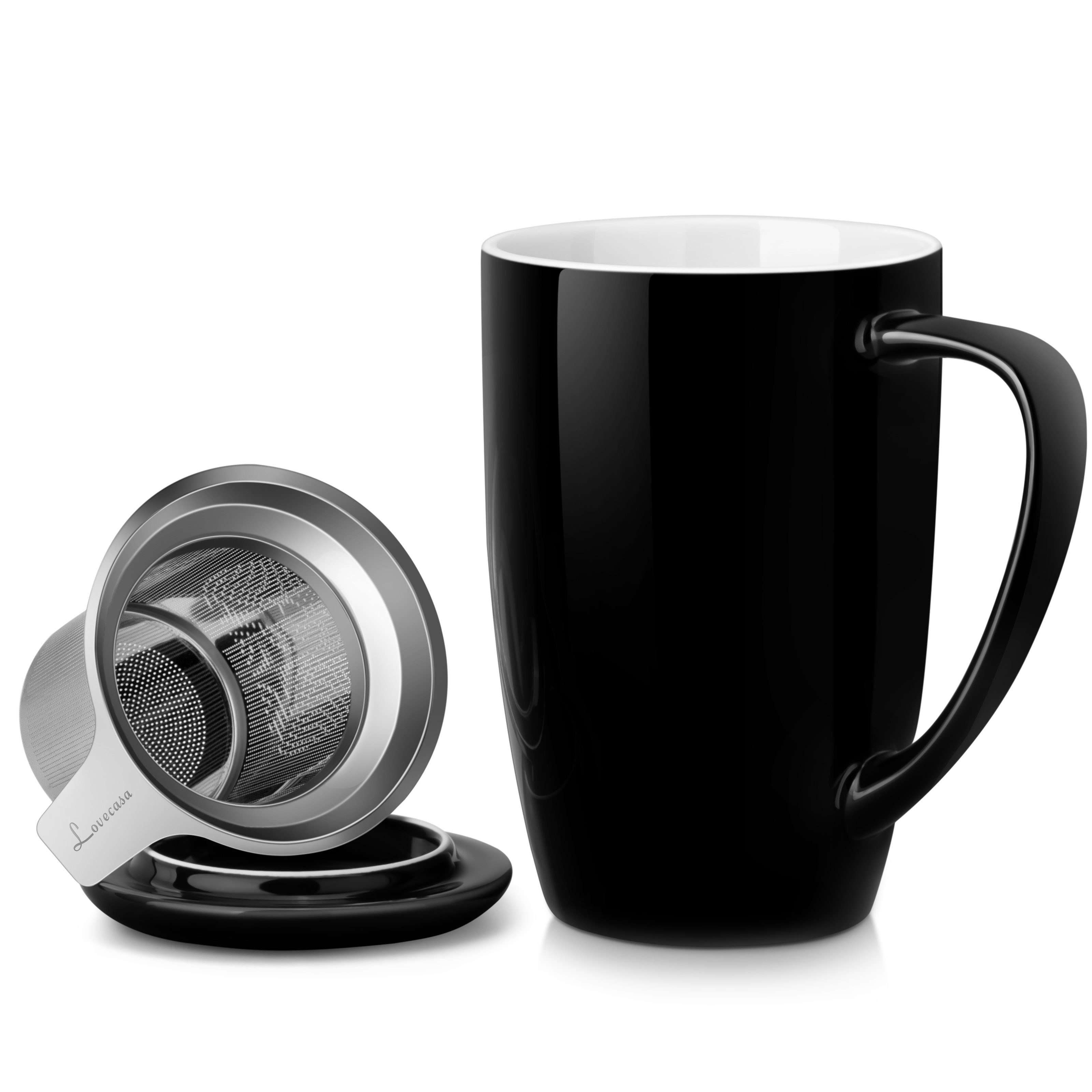 LOVECASA Tasse, Porzellan, Teebecher Kaffeebecher aus Porzellan Schwarz | Tassen