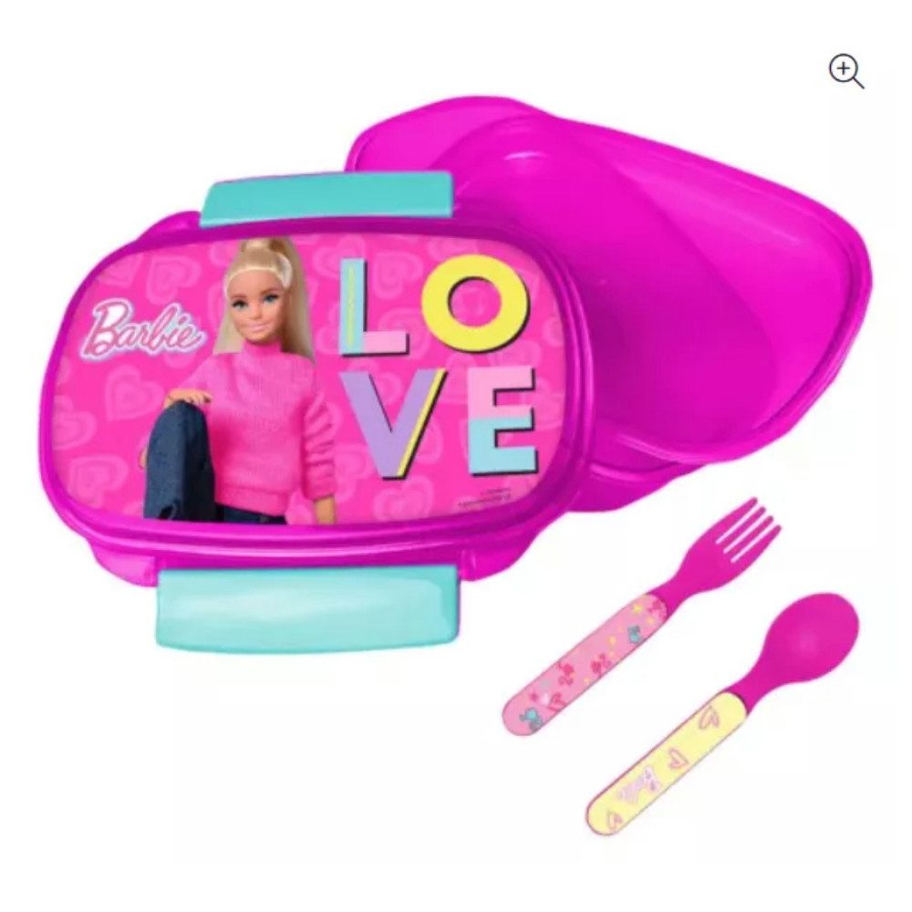 Barbie Lunchbox Barbie and Friends 4 tlg Lunch Kinder Set, Kunststoff Aluminium, (4-tlg., Spar-Set), Brotdose Aluminium Trinkflasche Besteck