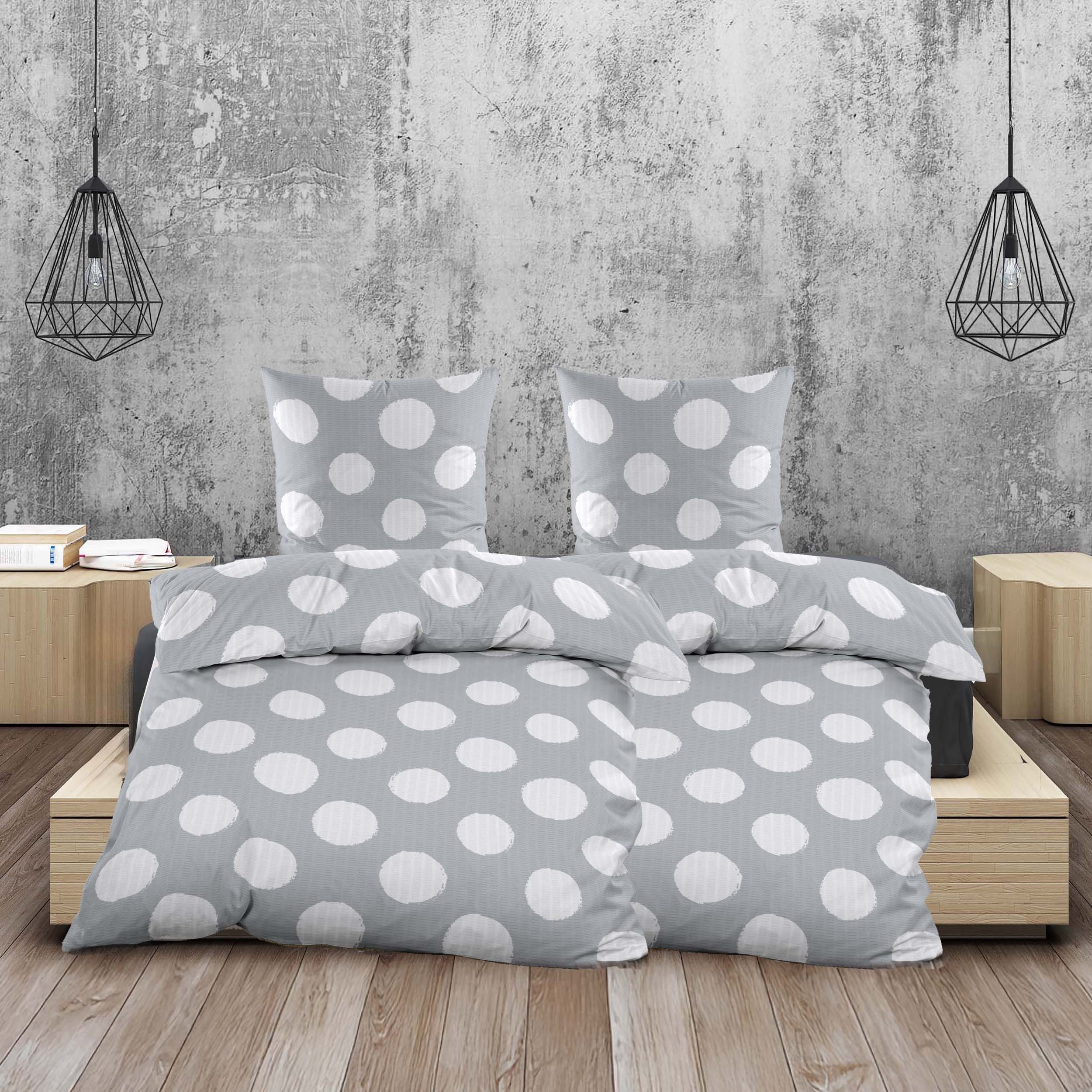 Casa Colori Bettwäsche Seersucker Bettwäsche Silber Grau mit weißen Punkten günstig online kaufen