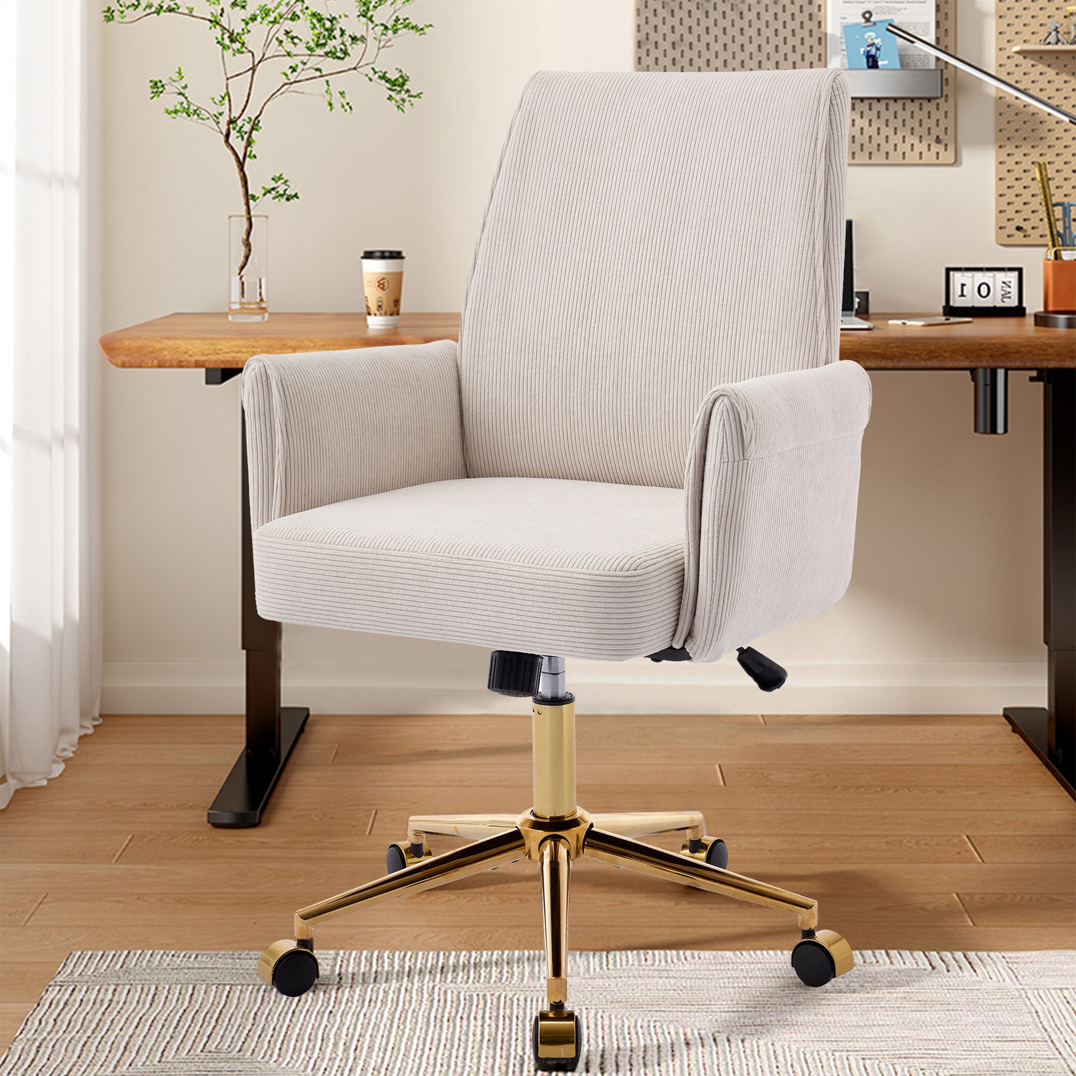 SeedWave Bürostuhl Ergonomisch Cord Drehstuhl mit Wippfunktion, Memory-Schaum Sitzkissen, Höhenverstellbarer Schreibtischstuhl für Büro und Home Office – Bild 2 von 5