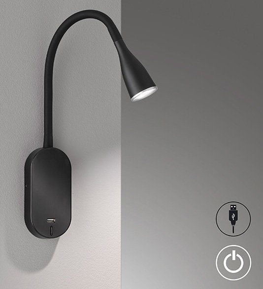 mit LED fest LED USB-Anschluss integriert, FHL Wandstrahler Ladefunktion, easy! Nox, Warmweiß