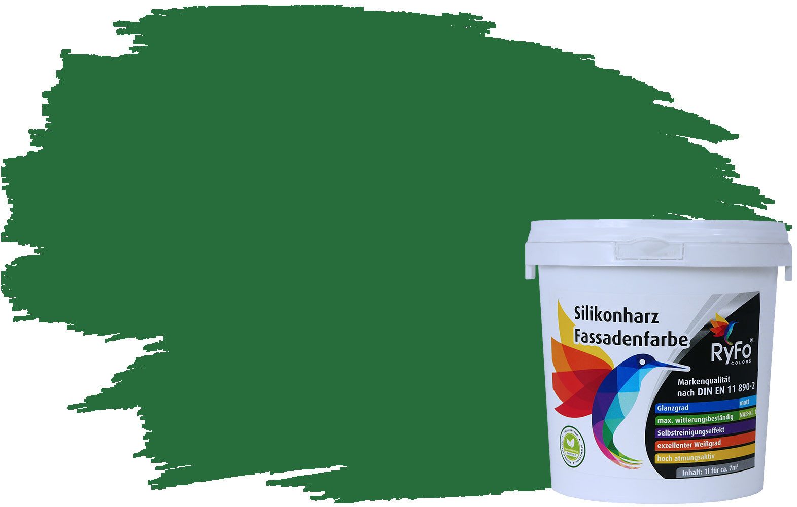 RyFo Colors Fassadenfarbe Silikonharz Fassadenfarbe Grüntöne, 1 L ca. 6 m², Wasserabweisend, diffusionsfähig, schützt vor Schmutz, UV-beständig