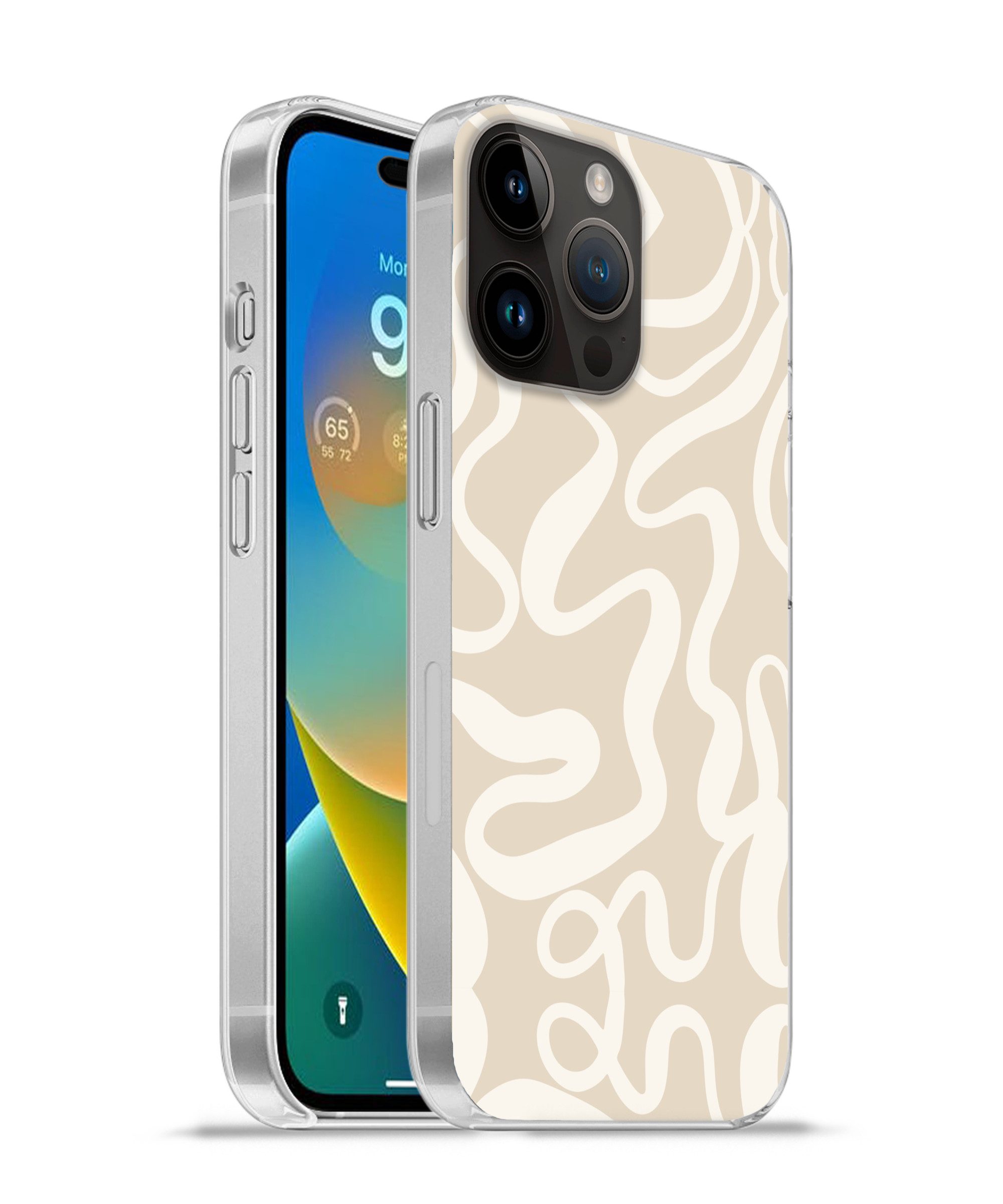 MuchoWow Handyhülle für Apple iPhone 14 Pro Max Linien - Abstrakt - Beige - Weiß - Minimal, Smartphone-Bumper, Print, Handy Schutzhülle Dünn