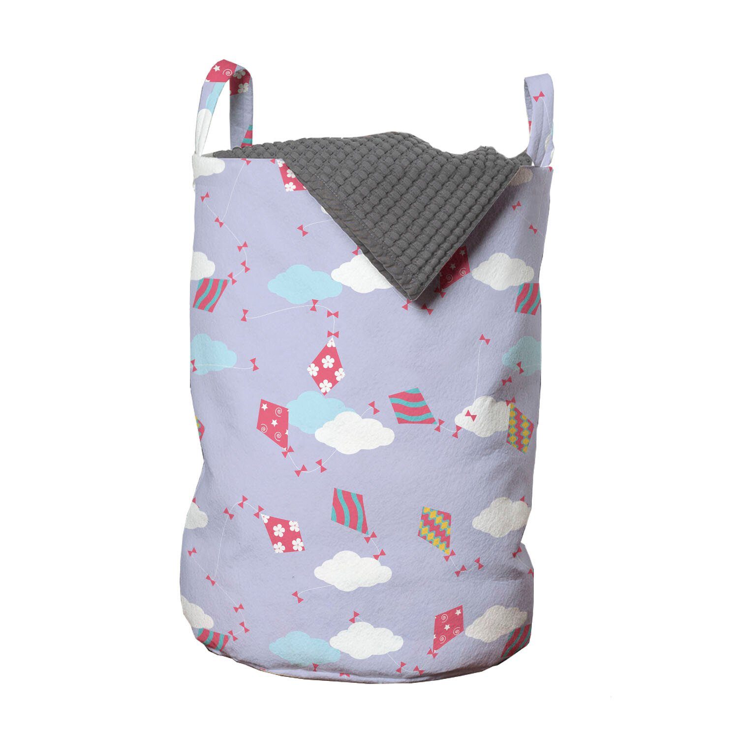 Abakuhaus Wäschesäckchen Wäschekorb mit Griffen Kordelzugverschluss für Waschsalons, Kites Blumen-Spiralen gewellte Streifen | Wäschesäcke