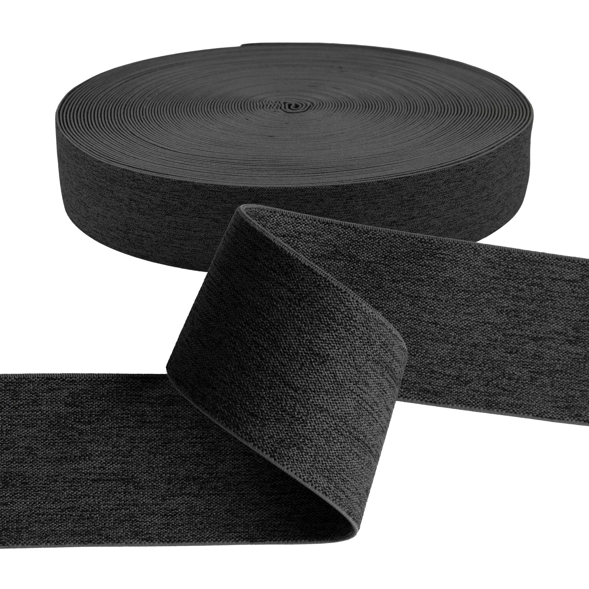 maDDma Gummiband Gummiband meliert ab 1m x 40mm beidseitig Gummilitze flach Stretch, anthrazit