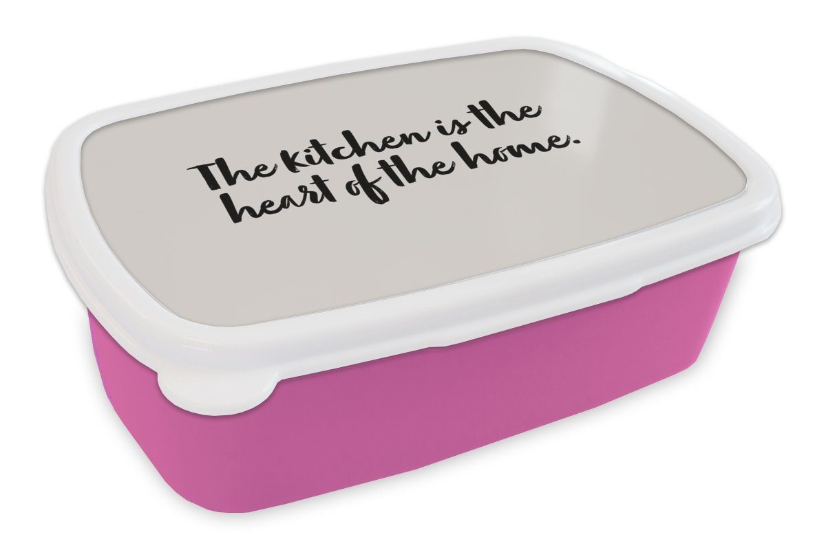 MuchoWow Lunchbox Zitate - Kochen - Sprichwörter - Die Küche ist das Herz des Hauses -, Kunststoff, (2-tlg), Brotbox für Erwachsene, Brotdose Kinder, Snackbox, Mädchen, Kunststoff rosa