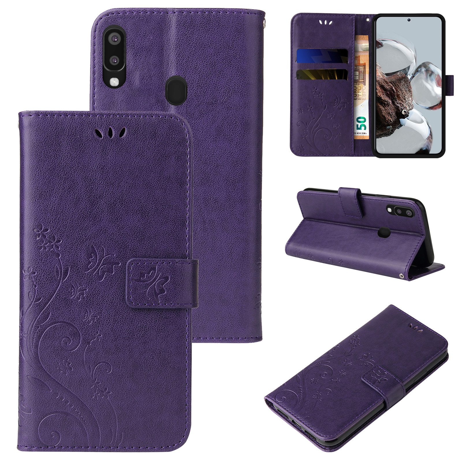 Tec-Expert Handyhülle Cover Tasche Hülle für Samsung Galaxy A20e 5,8 Zoll, Klapphülle Case mit Kartenfach Fliphülle aufstellbar, Motiv Blumen