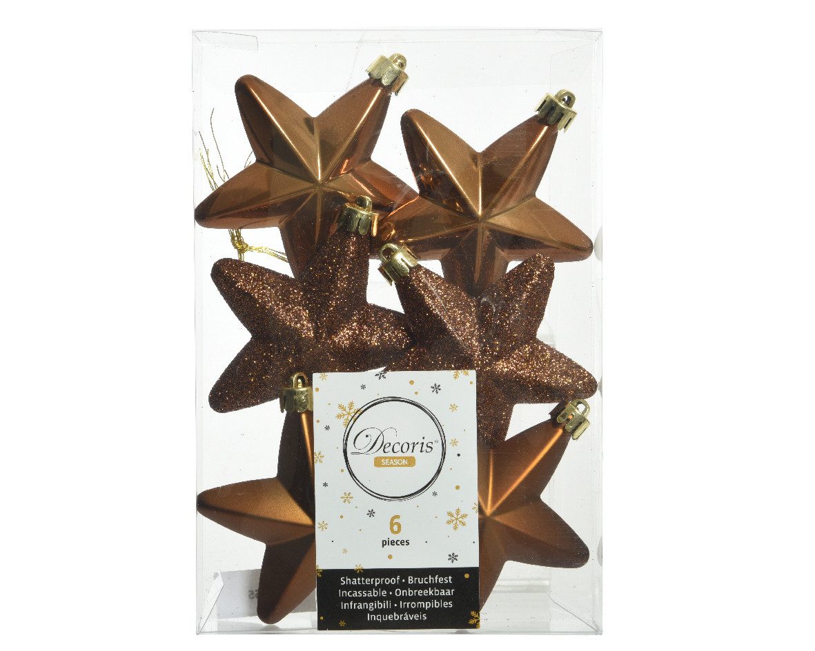 Kaemingk Christbaumschmuck, Christbaumschmuck Sterne 7cm Kunststoff 6 Stück - Zimt