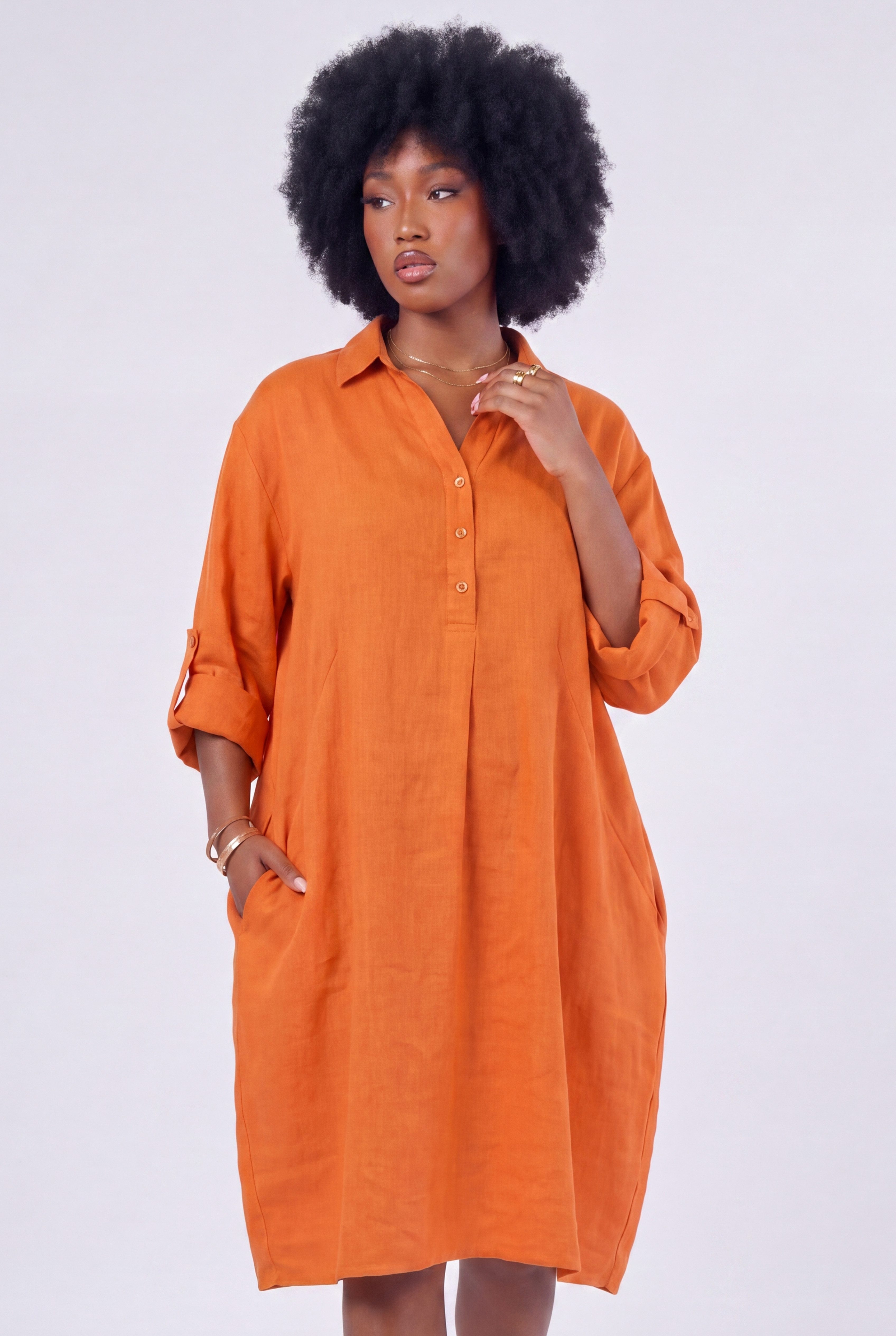 YC Fashion & Style Blusenkleid Leinen-Tunika Oversized One Size in Unifarbe