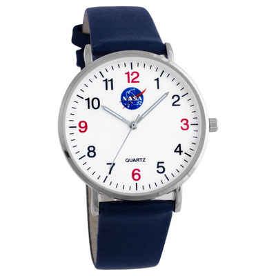 NASA Quarzuhr NASA Herrenarmbanduhr mit Lederarmband Edelstahlarmband, Astronaut