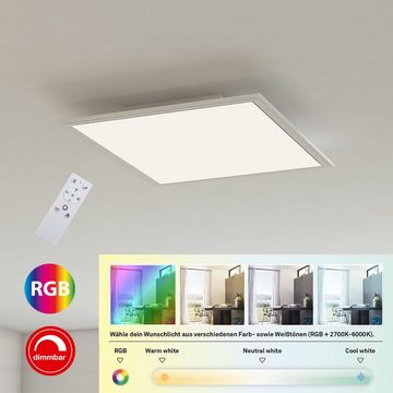 Briloner Leuchten LED Panel 7151-016, CCT Farbtemperatursteuerung, Fernbedienung, dimmbar, ultraflach, Nachtlicht, Timer, Speicherfunktion, LED fest verbaut, Farbwechsler, Kaltweiß, Neutralweiß, Tageslichtweiß, Warmweiß, Deckenlampe, 29,5x29,5x6,5cm, Weiß, 18W, Wohnzimmer, Schlafzimmer