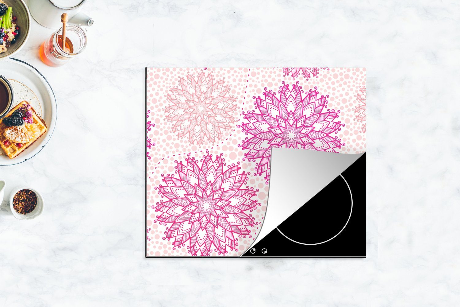 MuchoWow Herdblende-/Abdeckplatte Weihnachten - tlg), - Arbeitsfläche nutzbar, Mobile Rosa Muster, 60x52 - Ceranfeldabdeckung (1 cm, Sterne Vinyl
