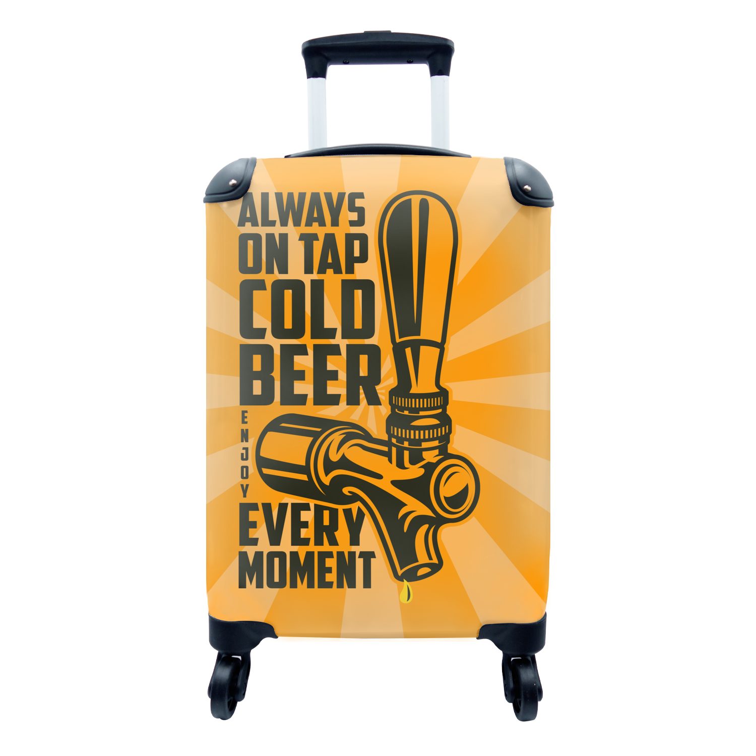 MuchoWow Handgepäckkoffer Vintage - Zitate - 'Immer ein kaltes Bier vom Fass, genieße jeden, 4 Rollen, Reisetasche mit rollen, Handgepäck für Ferien, Trolley, Reisekoffer
