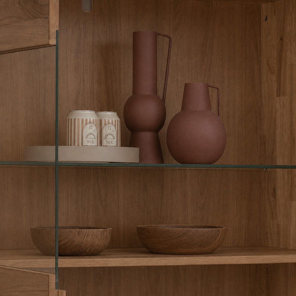Lomadox Highboard WISLA-69, Massiv Wildeiche geölt, 100 cm, Griffeinfräsung, Softclose, montiert