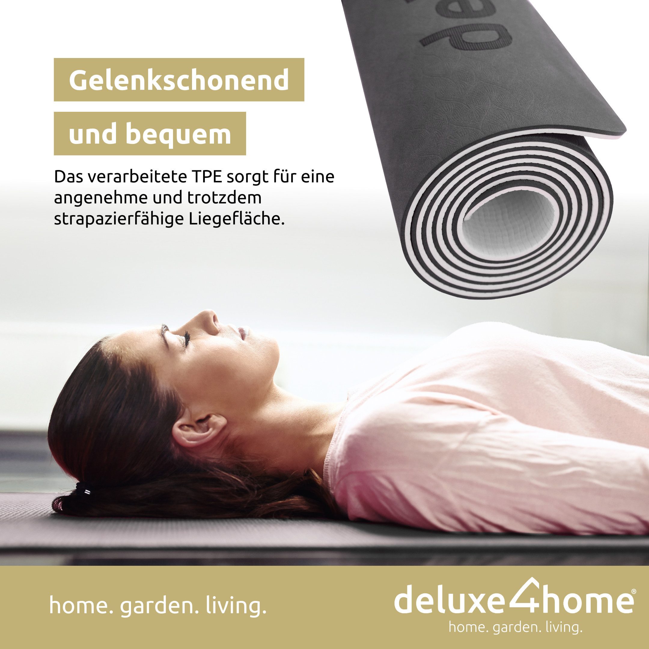 deluxe4home Yogamatte Gymnastikmatte mit Ausrichtungslinien I Turnmatte Fitness Matte, inkl. Tragegurt
