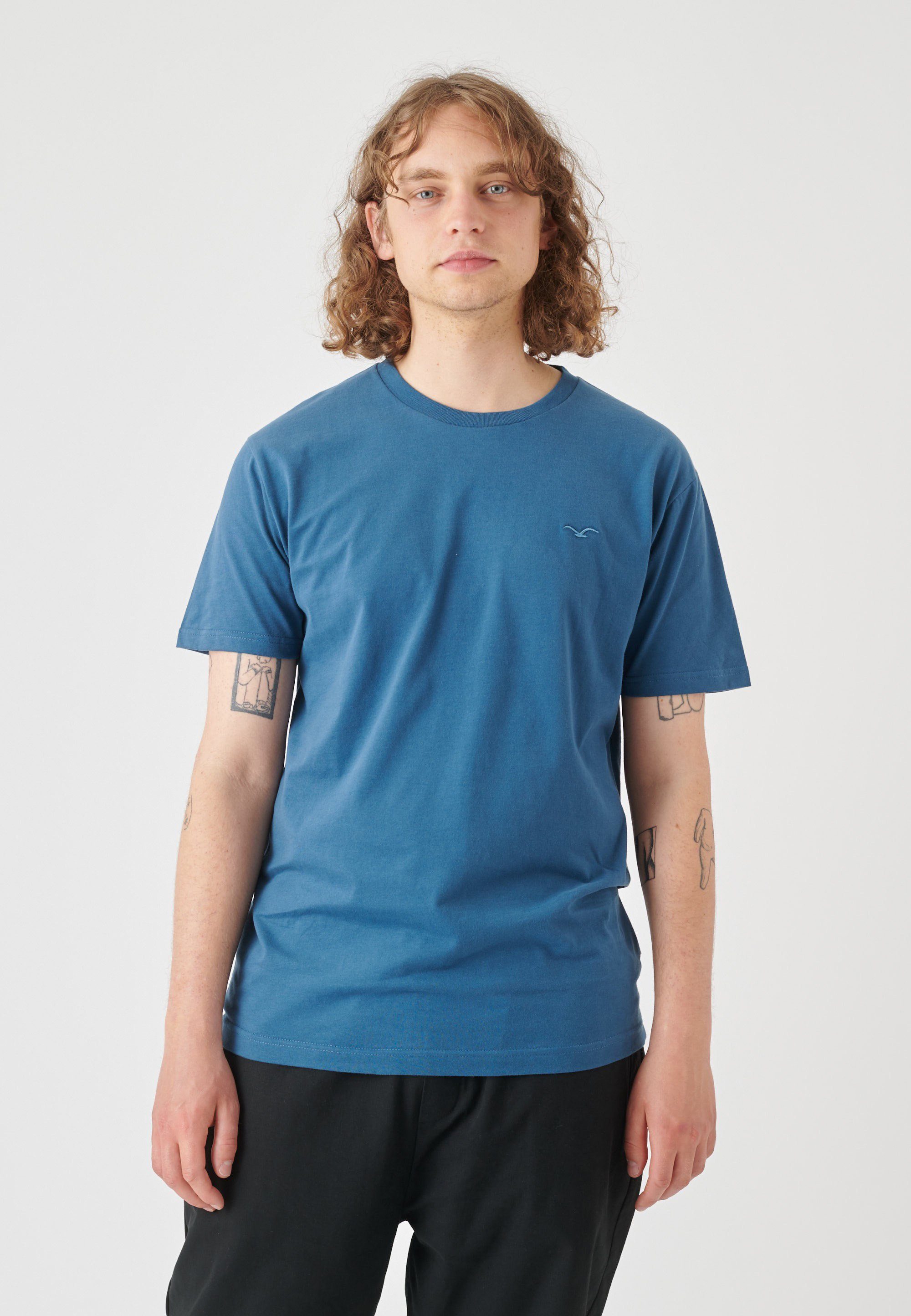 Vollendung Cleptomanicx T-Shirt Ligull blau-blau Logo-Stickerei kleiner Regular mit (1-tlg)