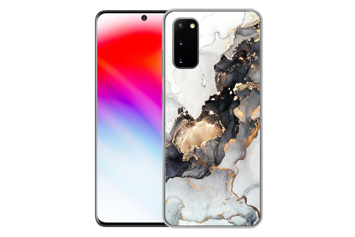 MuchoWow Handyhülle für Samsung Galaxy S20 Marmor - Schwarz - Weiß - Gold - Luxus - Abstra, Phone Case, Silikon, Schutzhülle Dünn