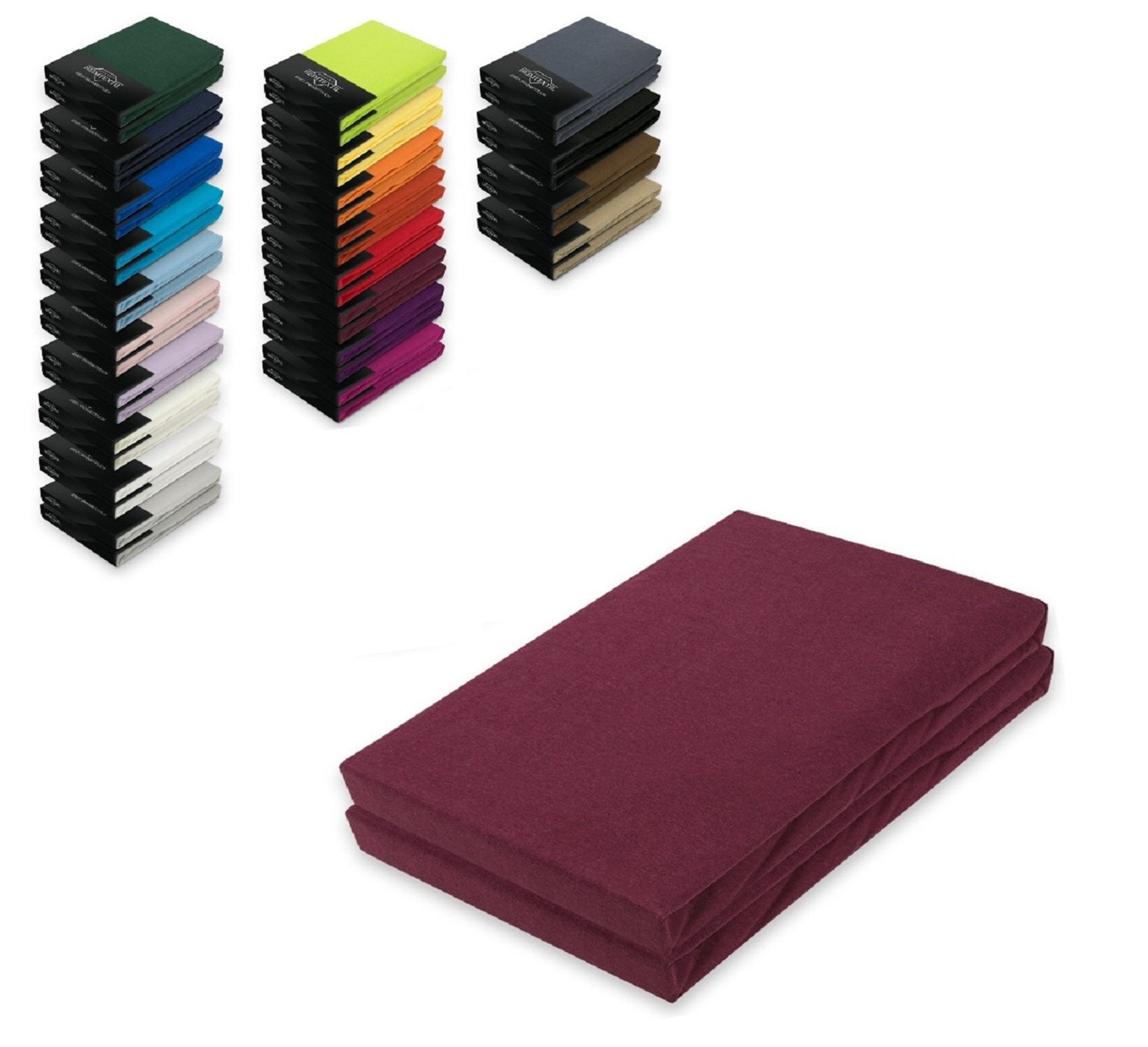 EXKLUSIV HEIMTEXTIL Spannbettlaken Doppelpack Jersey Spannbettlaken Bordeaux, Jersey, Gummizug: rundum