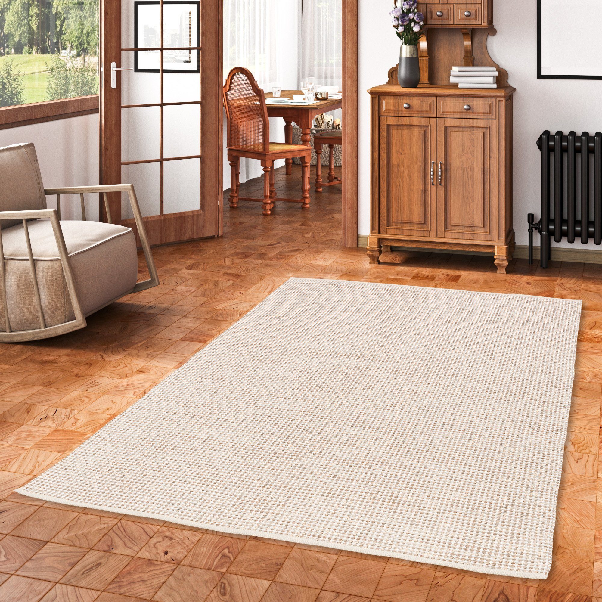 Pergamon Wollteppich Baumwolle Natur Kelim Teppich günstig online kaufen