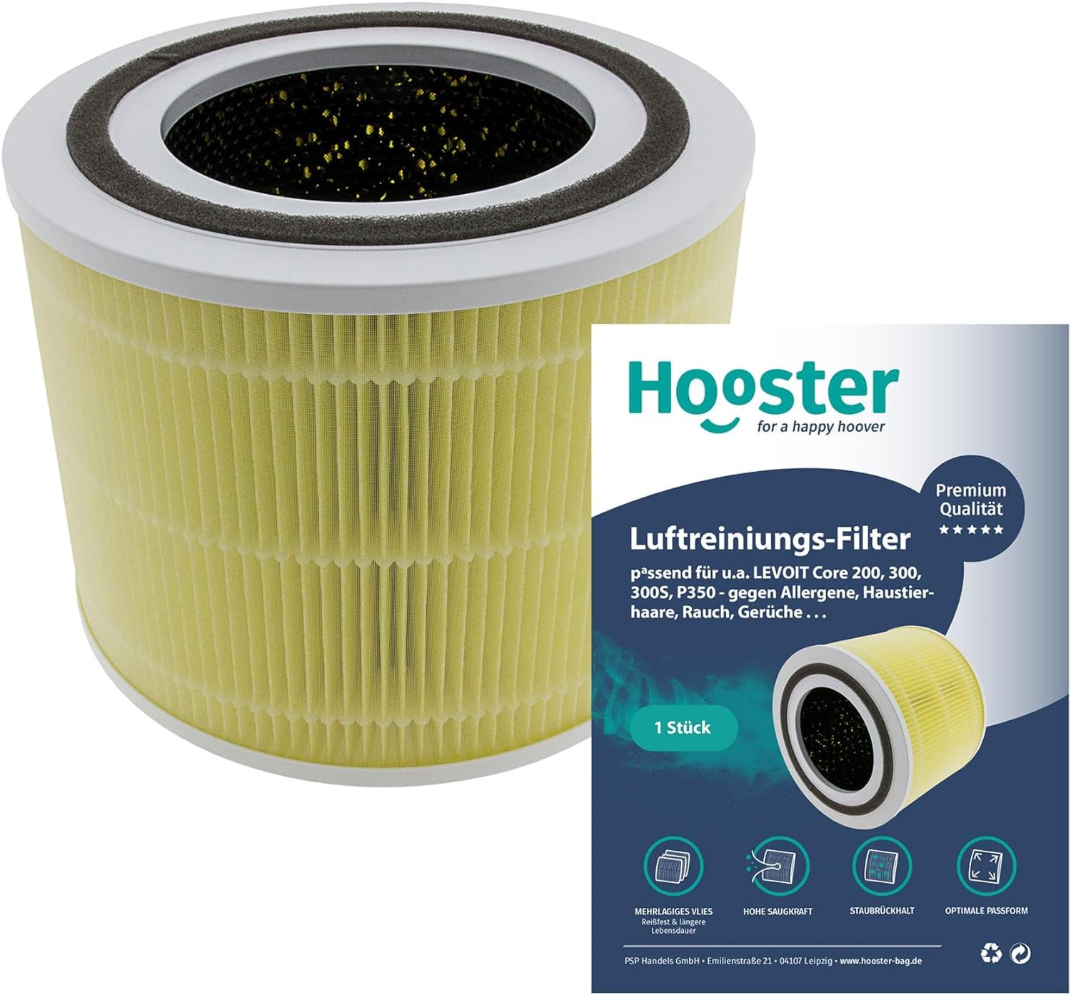 Hooster Luftfilter 1 Filter kompatibel mit LEVOIT H13 Core 300s Core 300 Ersatzfilter speziell gegen Haustier und Kuchengeruche